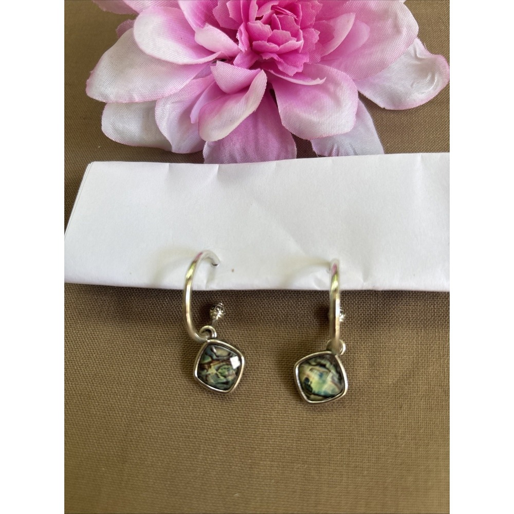 Beautiful Square NAPIER Dangle Earrings Faux Abalone Silver Tone Signed